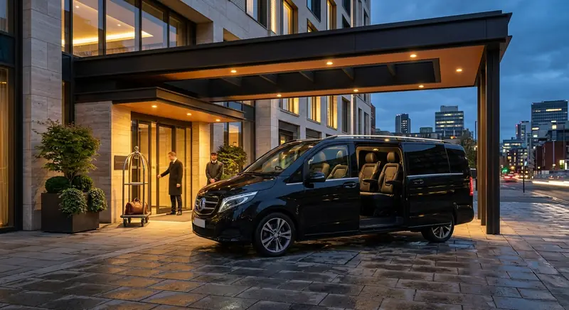 Black MPV taxi with a driver ready to collect passengers