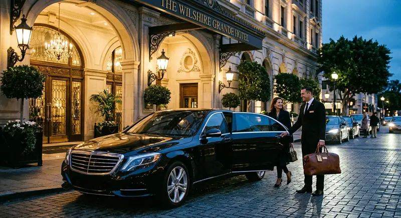 Chauffeur greeting passengers beside a black saloon